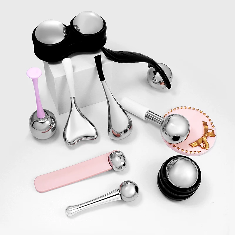 Ложка для льда из нержавеющей стали основного хода шарообразные массажер лица двойной шары красота по уходу за кожей силиконовая форма «ролик