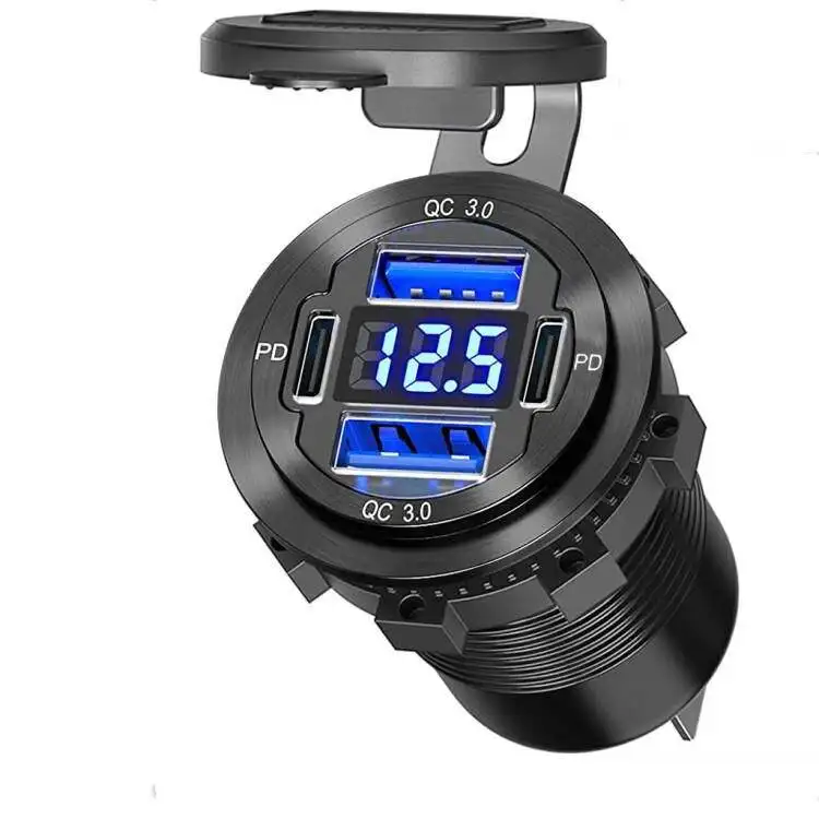 Quad-port USB and Type C Charger Socket Dual PD and Dual QC3.0 Fast Charging Triple Port Car Charger