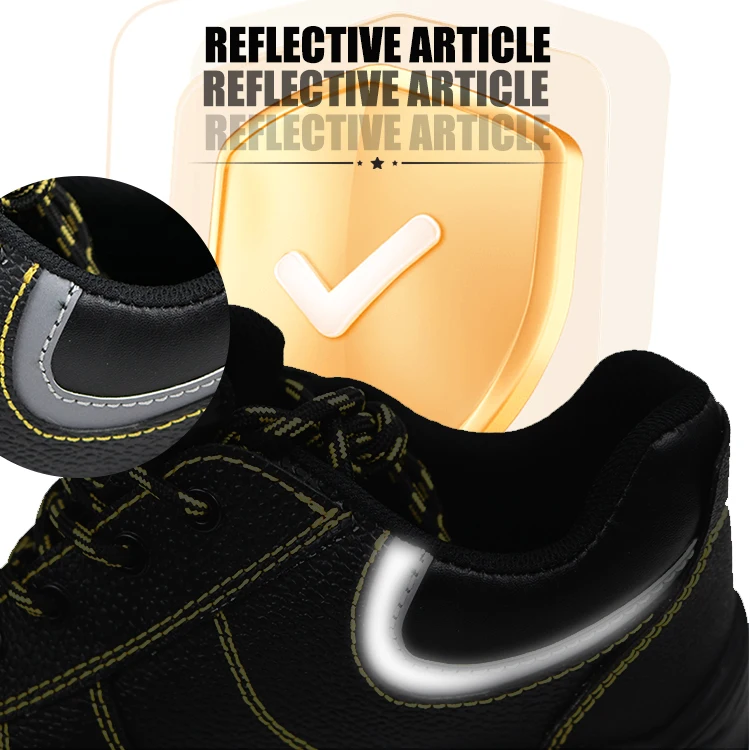S3 genuine leather upper rubber outsole steel toe anti smash anti puncture Strip reflector Stylish safety shoes for man