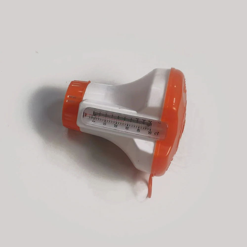 Plastic swimming pool chlorine dispenser orange color chemical powder dispenser with thermometer