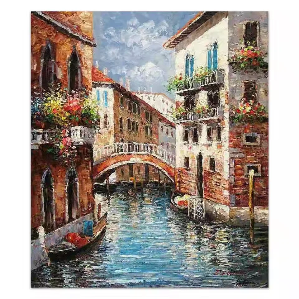 Custom Pop Handmade Canvas Art Venice Street Cityscape Landscape Traditional Hand Painted Acrylic Oil Painting Wholesale