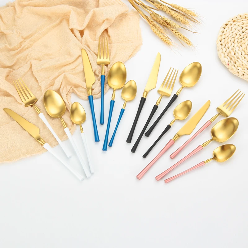 Wedding event western tableware,304 stainless steel small waist gold white cutlery