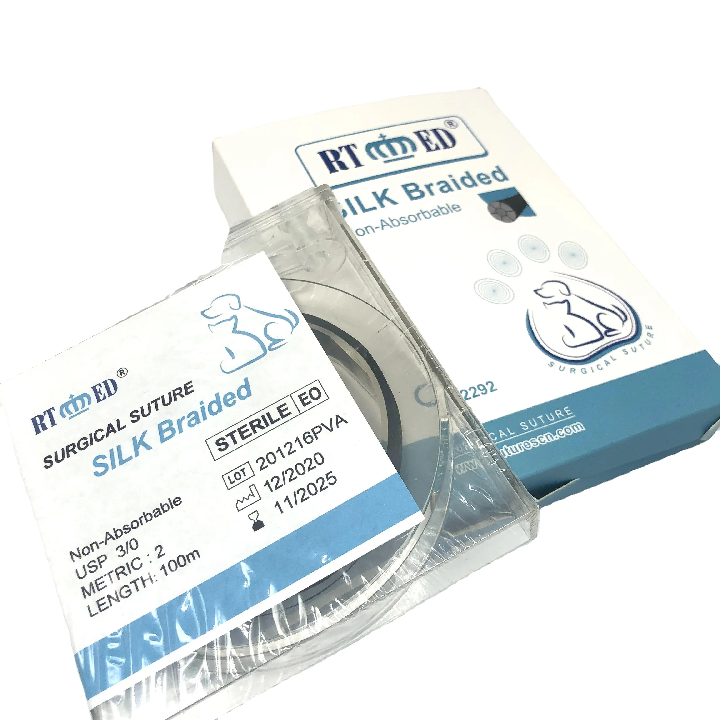 Стерильные Нерассасывающиеся кассеты шелковые швы хирургического ветеринарного применения USP4-10/0 черный плетеный