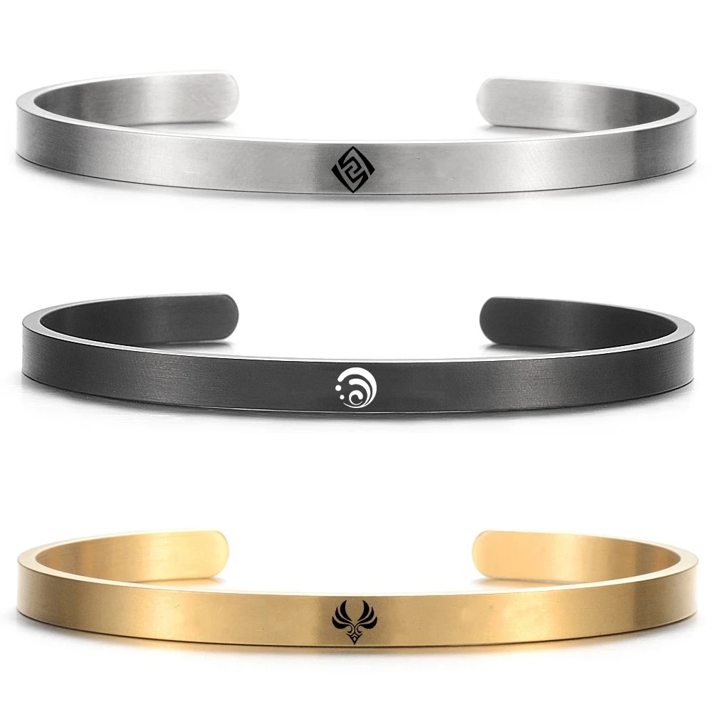 Game Genshin Impact Bracelets Women Men Engraved 7 Elemants Signs Stainless Steel Cuffs Original Jewelry Anime Accessories Gifts