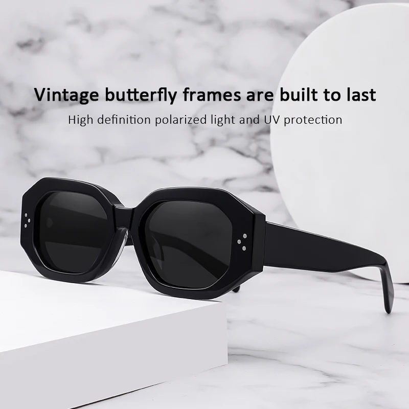 Geometric Acetate Square Sharp Contours Sunglasses for Women with Metal Rivets Decoration Sun Glasses for Men and Women