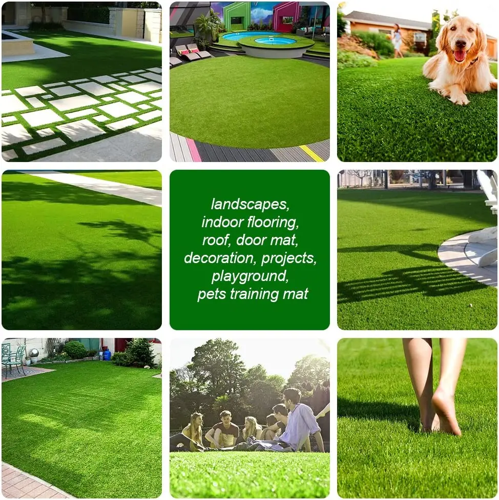 Artificial Grass Table Runners Outdoor Fake Grass Turf Mat with Drainage Holes Grass Rug for Dogs Patio Wall Deco