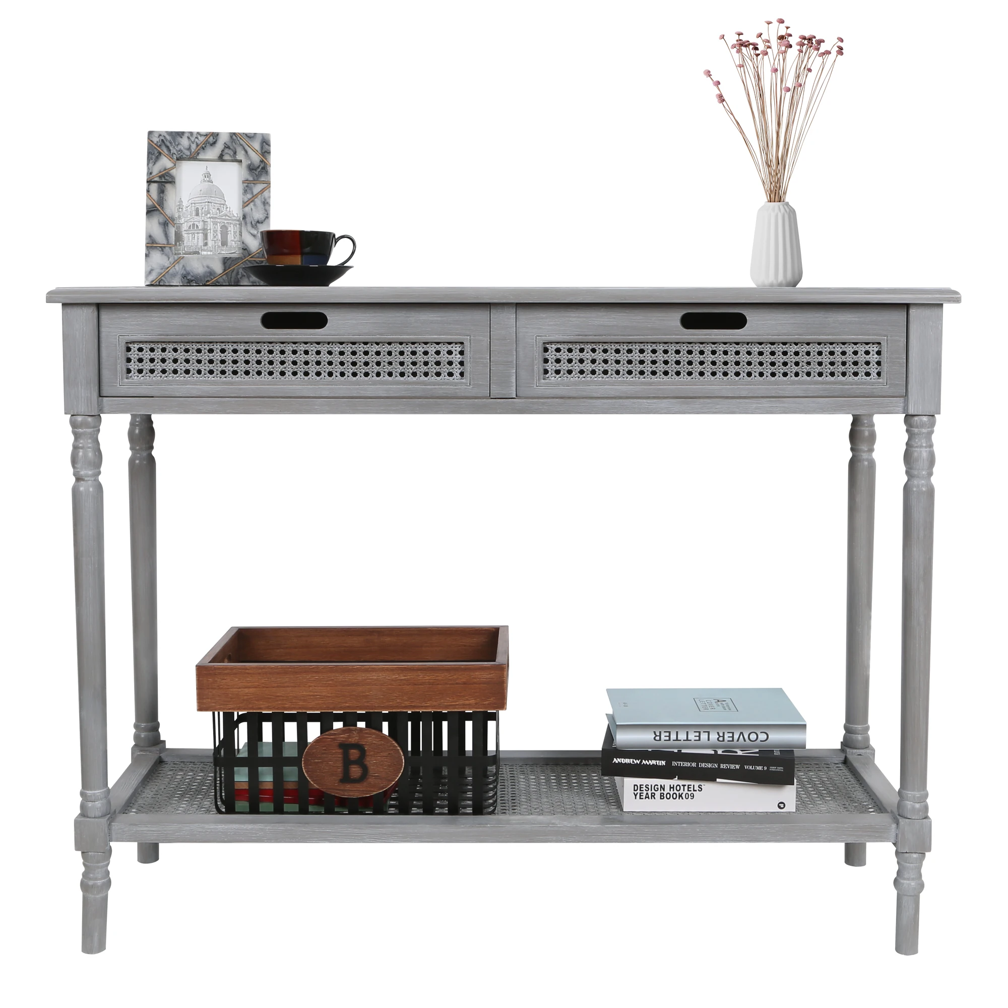 Европейский боковой столик в стиле ретро с выдвижным ящиком, нижняя книжная полка, консольный стол