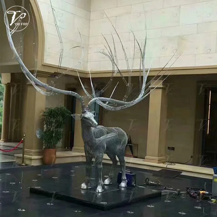 Custom Popular Abstract Stainless Steel Wire Deer Ornament Statue Metal Art Craft Animal Sculpture
