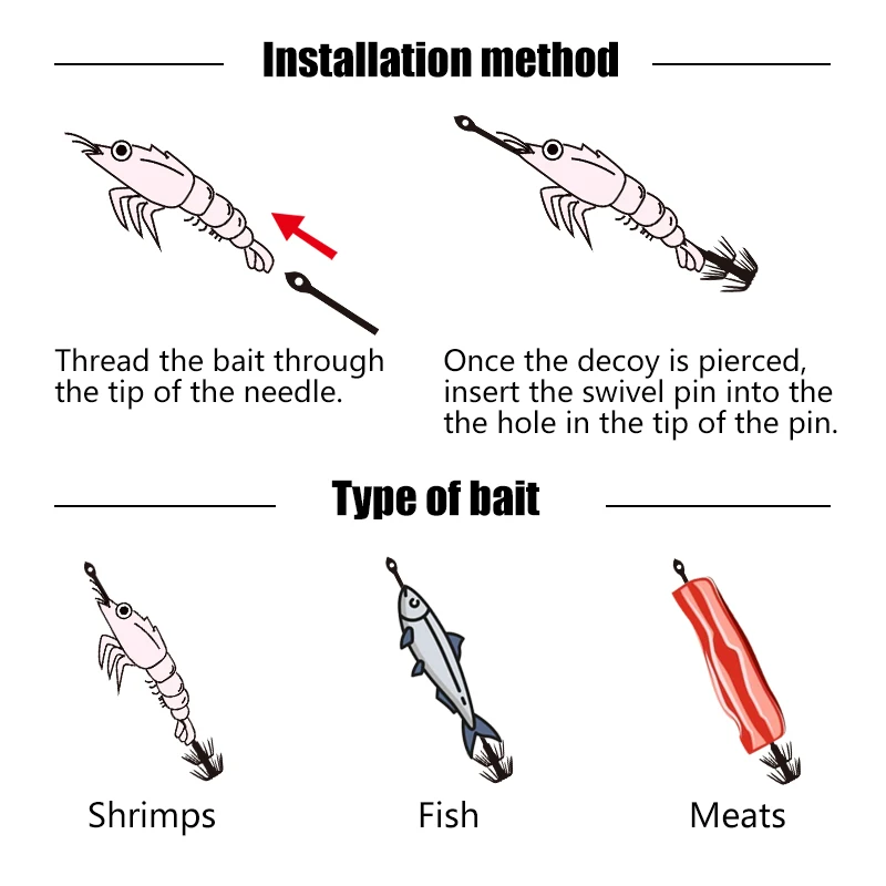 LETOYO 9cm 12cm 15cm 17.5cm Squid Jig Umbrella Luminous Stainless Steel Shaft Squid Jig Hooks For Sea Fishing