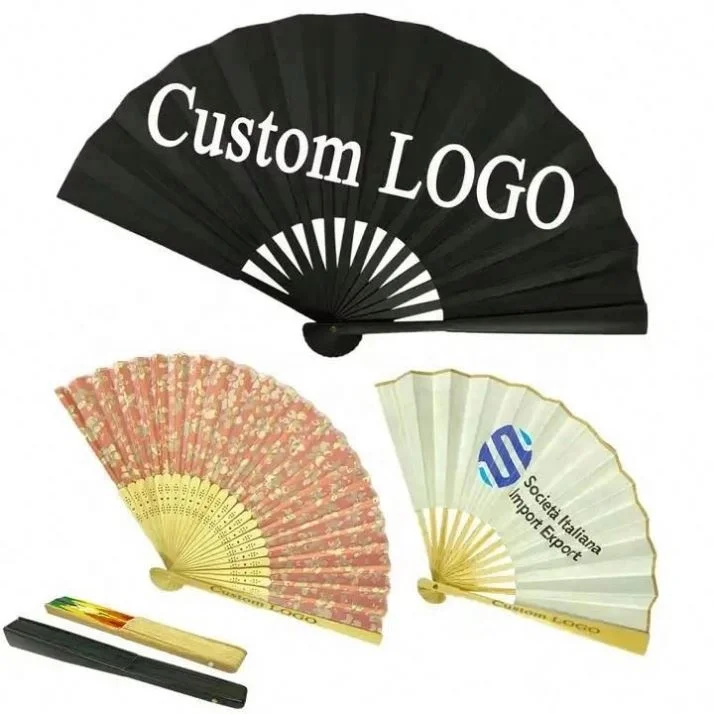 Japanese Chinese Vintage Fans Handheld Custom Printed Logo Promotional Folding Large Folding Bamboo Hand Fan