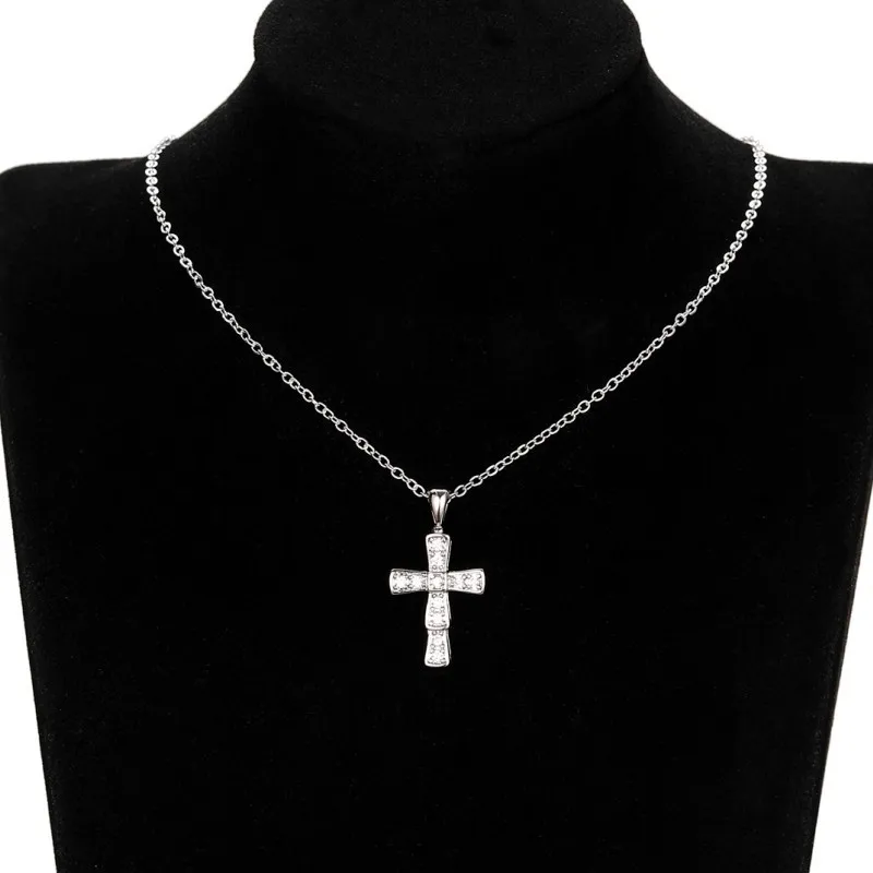 CAOSHI Vintage Style Full Cubic Zirconia Cross Necklaces For Women Fashion Party Weeding Silver Plated Pendant Necklaces Jewelry