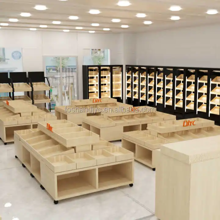 Custom wood bulk goods Gondola showstand store island shelves
