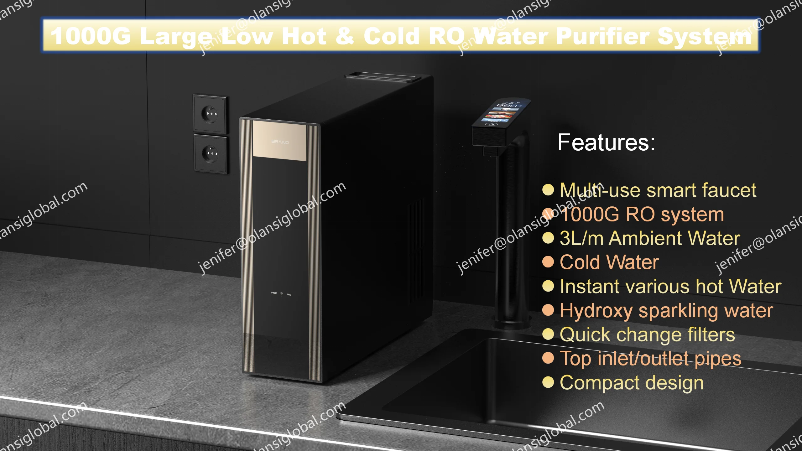 olansi 2024 benchunder water cooler  tankless big flow 1000G RO system hot cold RO treatment system