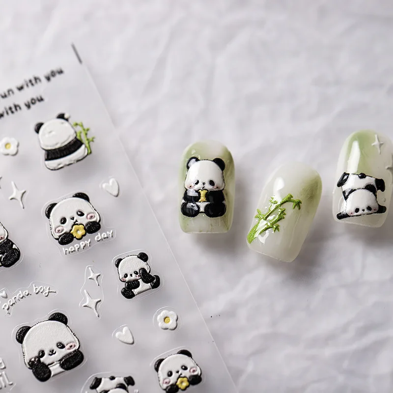 TENSOR Stereo 5d Thin Tough Nail Art Sticker Adhesive Nail Sticker Jewelry MN Joint Series Panda Bamboo