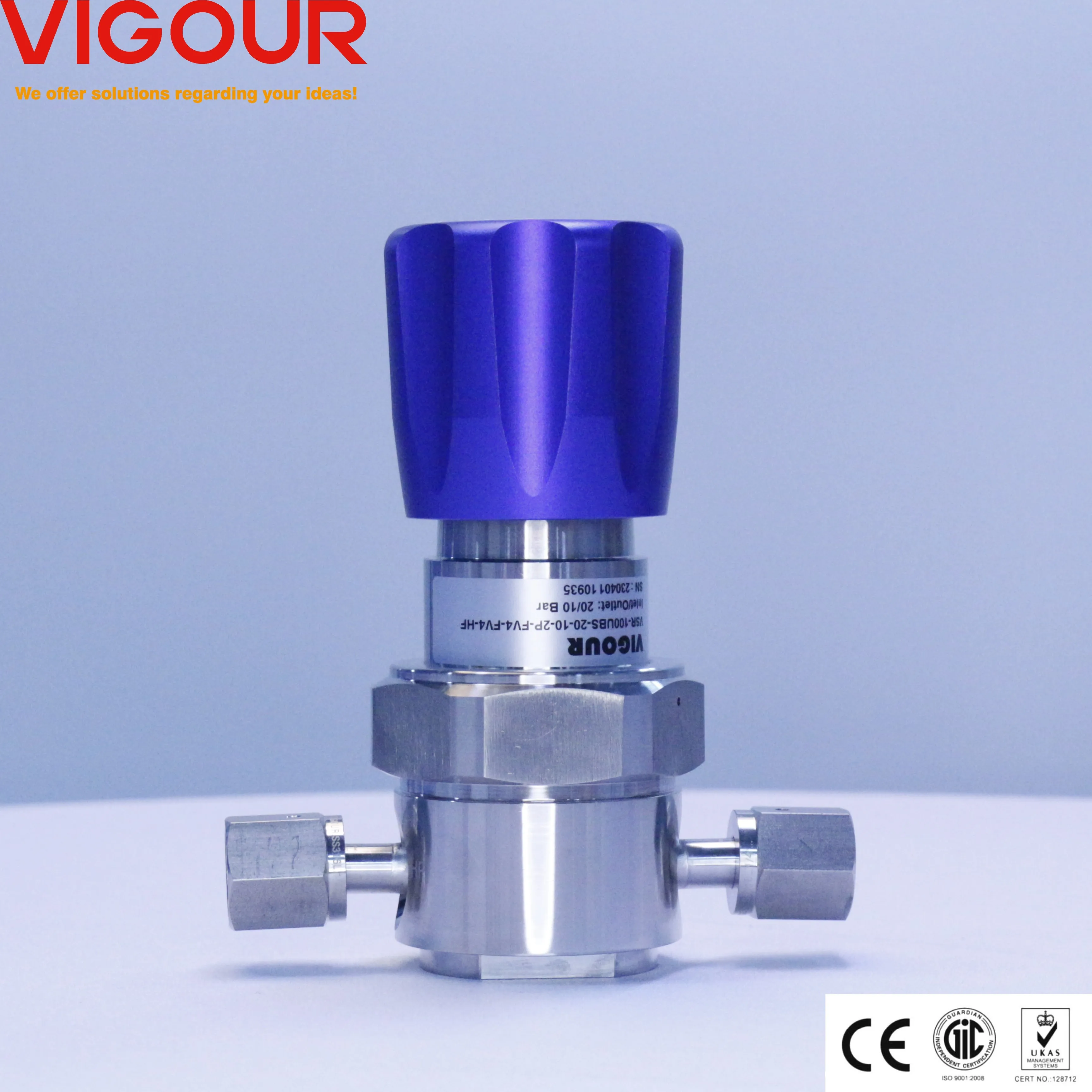 Single Stage Panel Mount Gas Regulator 316L Max 3500psig Inlet Pressure Manual Power