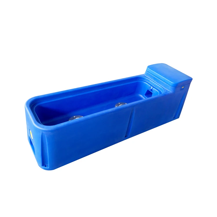 Blue plastic drinking equipments 3 individual spots drinking waterer 2.25M water trough with heating system