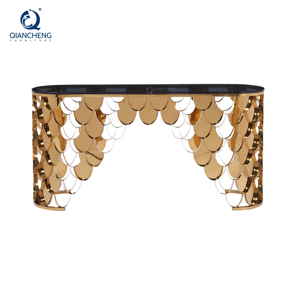 Современный резной стол с рамой из нержавеющей стали золотого цвета