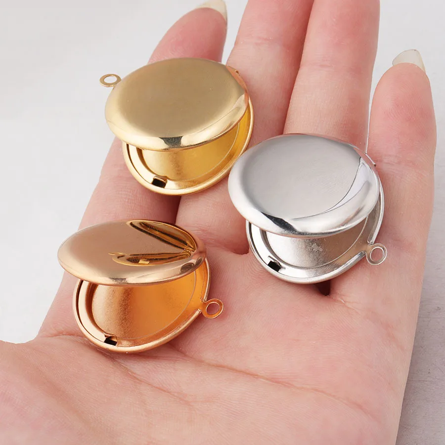 Stainless Steel Gold Women DIY Jewelry Making Accessories Opening Photo Round Locket Shape Pendant Charm For Necklace Bracelet