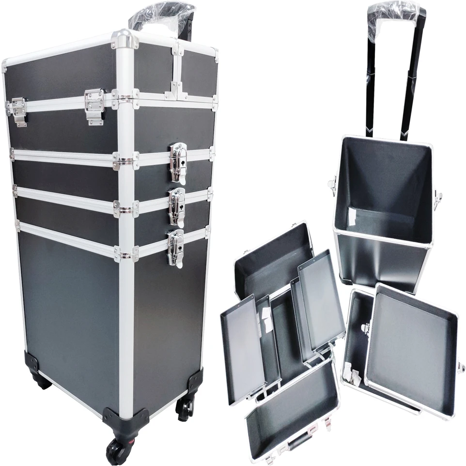 Selling Travel Aluminum Carrying Trolley ,make up station case  with individual detachable  storey   and trays inside Case