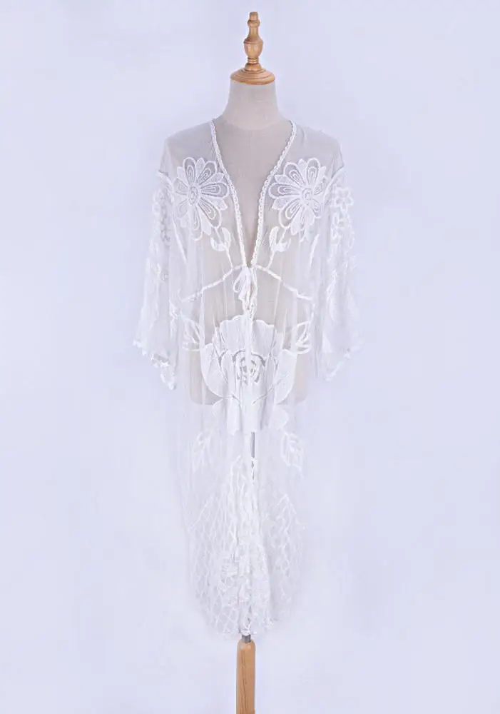 C3551 2020 New Transparent White Kimono Swimsuit Cover Up Beach Cardigan Women