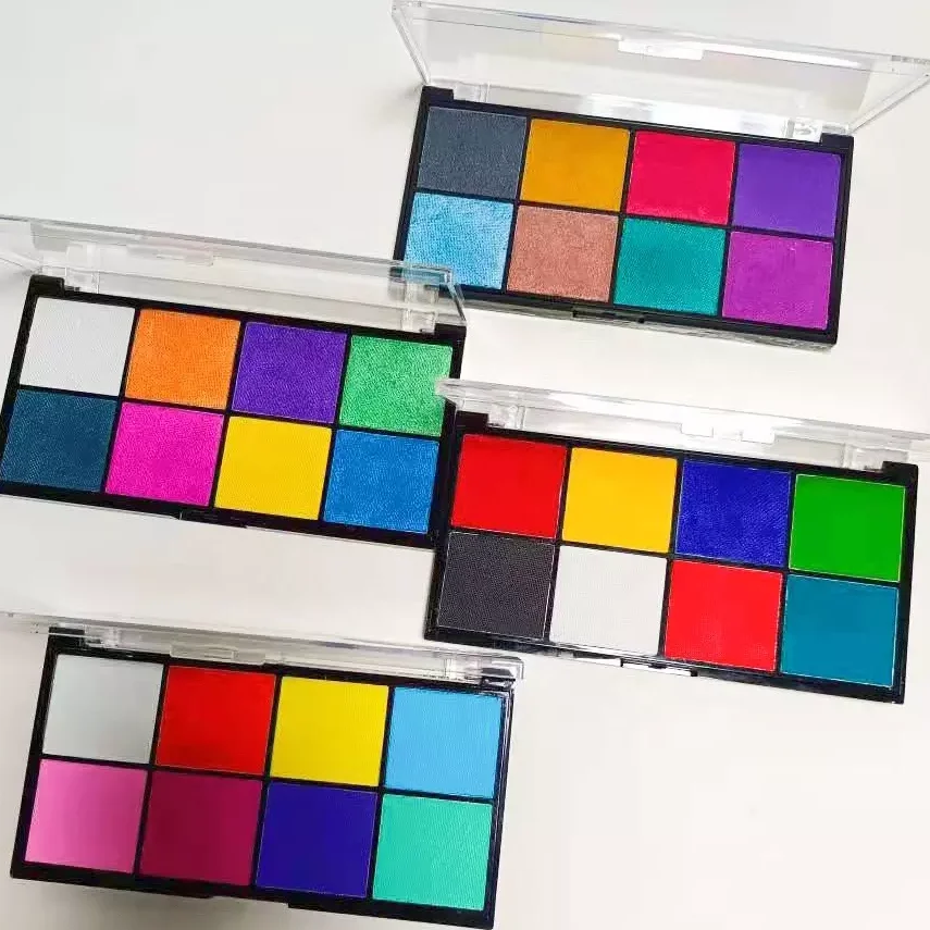 Private Label Neon UV Color Aqua Cosmetic Eye Liner Palette Light Skin Tone Matte Dry Water Activation Make Face Paint