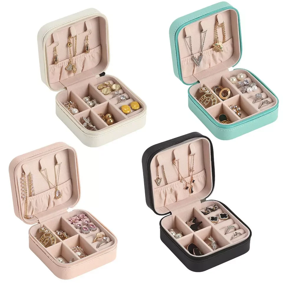 Rings Earrings Necklaces Jewelry Travel PU Leather Holder Case Small Travel Mini Storage Organizer Portable Display Box