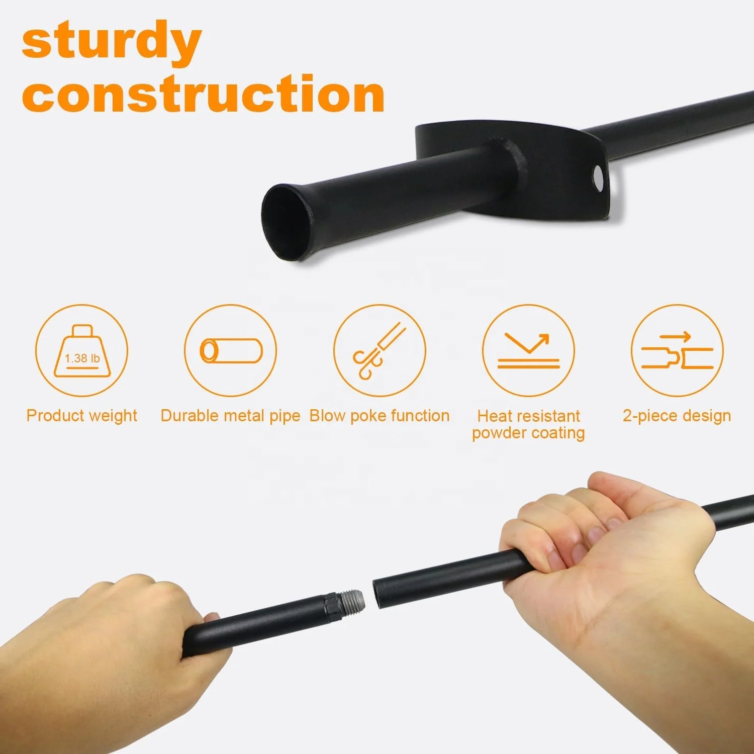 Black Solid Steel Heavy Duty Poker Stick Log Grabber for Camping, Wood Stove, Fireplace Indoor and Outdoor Fireplace Tools