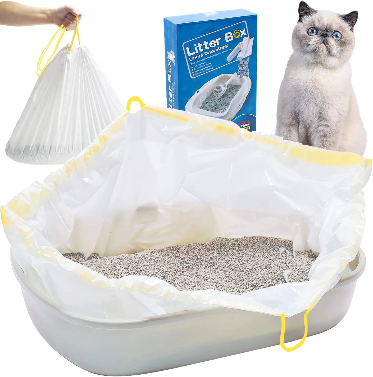 Custom Biodegradable Plastic DrawstringHeavy Duty Cat Litter Box Liners Cat Litter Filter Bag
