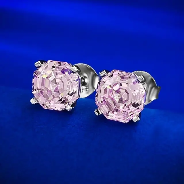 925 Sterling Silver 18K White Gold Plated Clear Yellow Asscher Cut Cubic Zirconia Stud Earrings for Women