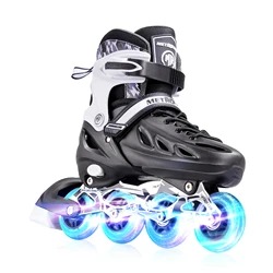 High quality kids adults 4 size adjustable  PU flashing LED wheels inline skates speed skates