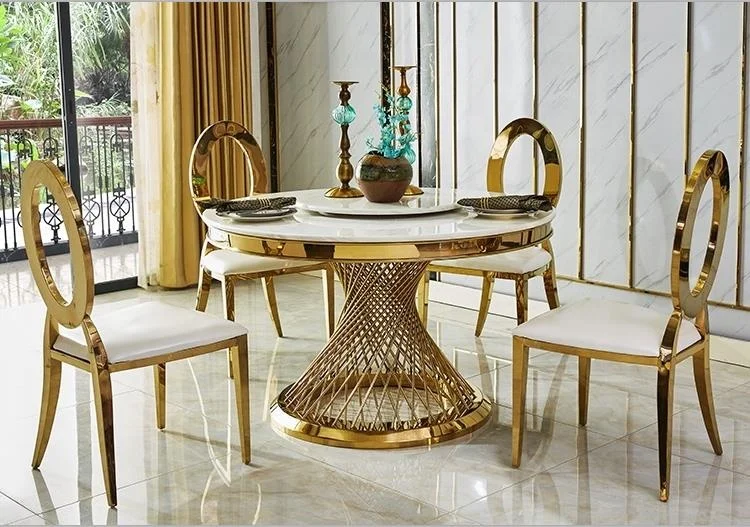 Wedding hole oval back gold dining chairs stainless steel leather