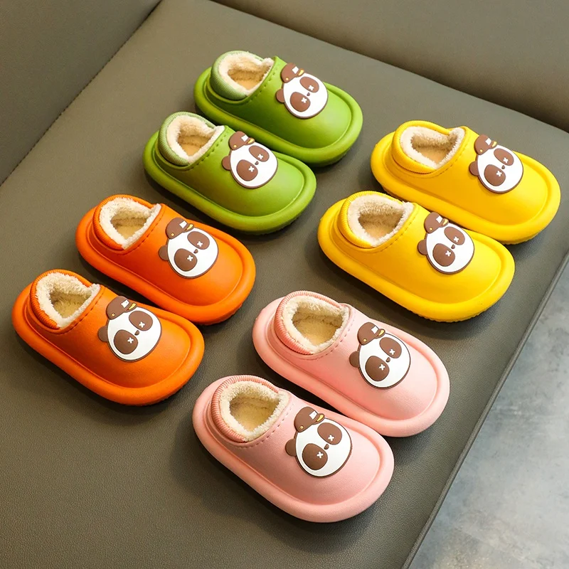 2021 Amazon Hot Sale Cartoon Home EVA Warm Cotton Shoes Waterproof Foot Protection Non-Slip Clogs Shoes For Children