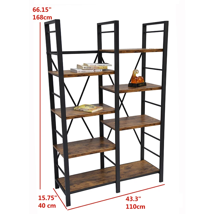 Vintage Metal and Wood Shelf with Carbonized MDF Shelves for Home Office Study Room Furniture