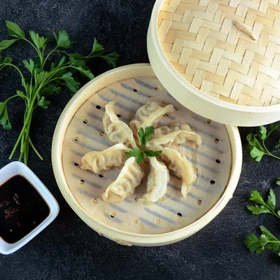 Estick Mini Kitchen Dim Sum Food Cheap Custom Logo Wholesale Modern Style Chinese Fresh Natural Bamboo Steamer Set With Lid