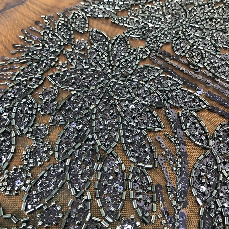 Classic European and American style sequin lace glitter powder sheer beaded lace evening dress WS30084