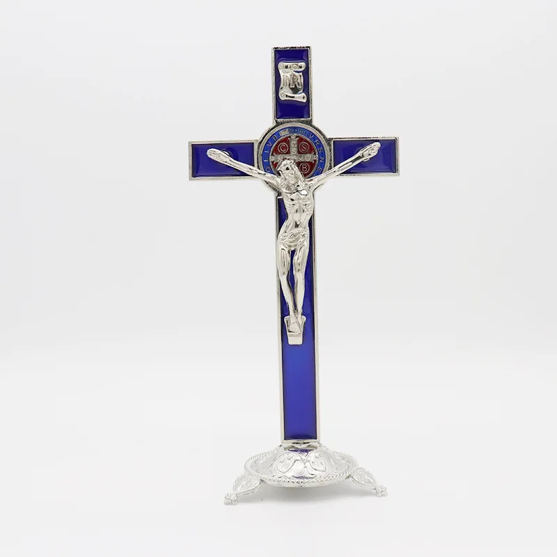 10*20cm Metal Standing Orthodox Cross Christian Religious Jesus Statue Catholic Crucifixes with Gift Box for Office & Home Decor
