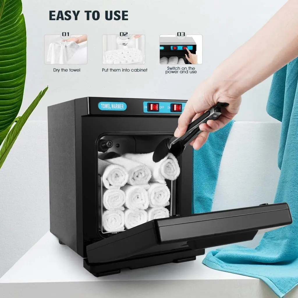 Salon Beauty Equipment Hot Towel Warmer Machine With UV Light Black Heated Towel Cabinet Warmer