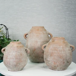 Wholesale vintage design unique round jar shape home table decor pottery antiques vases terracotta flower vase