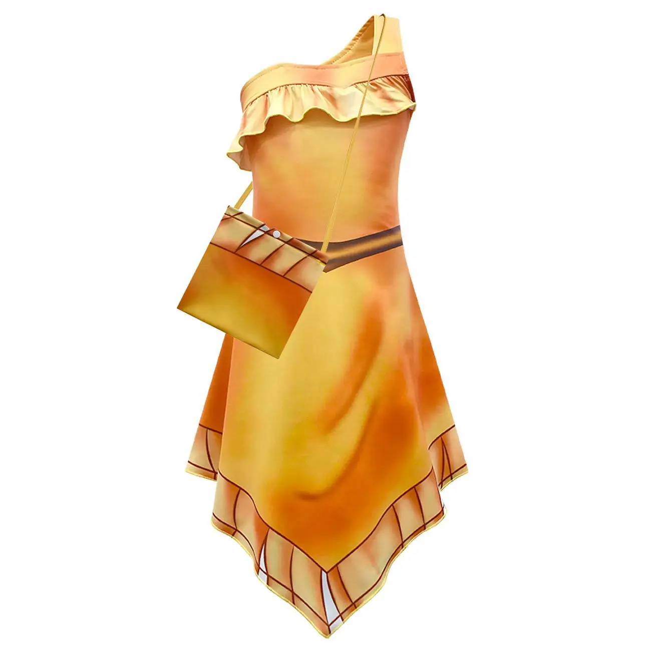 Girls Pocahontas Princess Dress With Necklace Bag Kids Beach Indian Clothing Halloween Birthday Party Dress Up Cospaly Costume