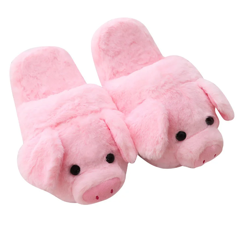 Custom Soft Fluffy Indoor Cartoon Plush Slippers With Multi Color Pig Anime Bunny Rabbit Teddy Bear Unicorn Animal Kids Winter