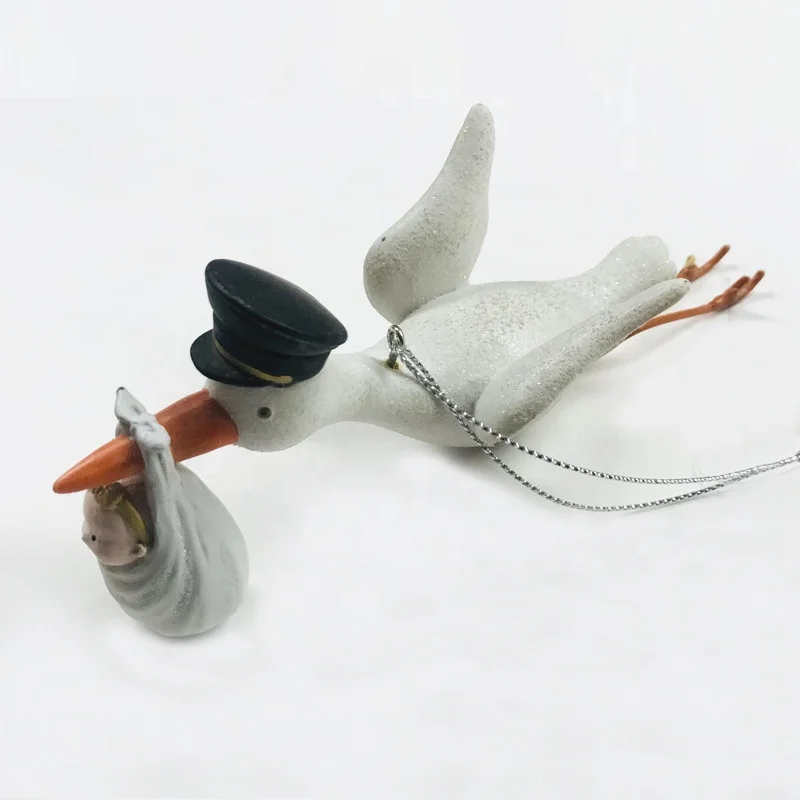 Custom 3D Bird flying Resin seagull figurine Hanging Baby on the Mouth ornament decoration