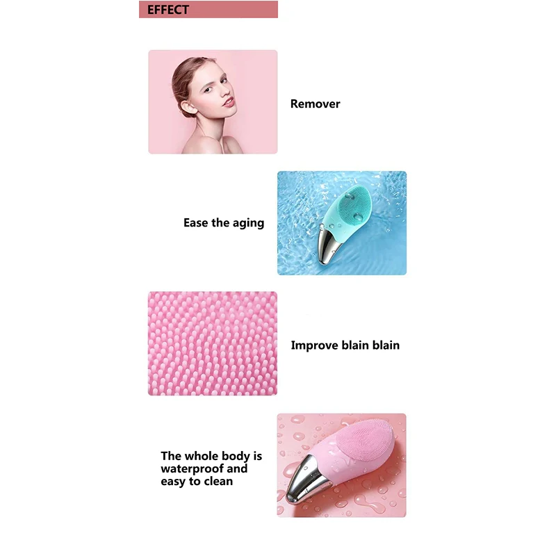 Ultrasonic Sonic Silicone Face Skin Cleaner Ems Rf Led Light Handheld Facial Cleaning Brush 5 In 1 Electric Face Massage