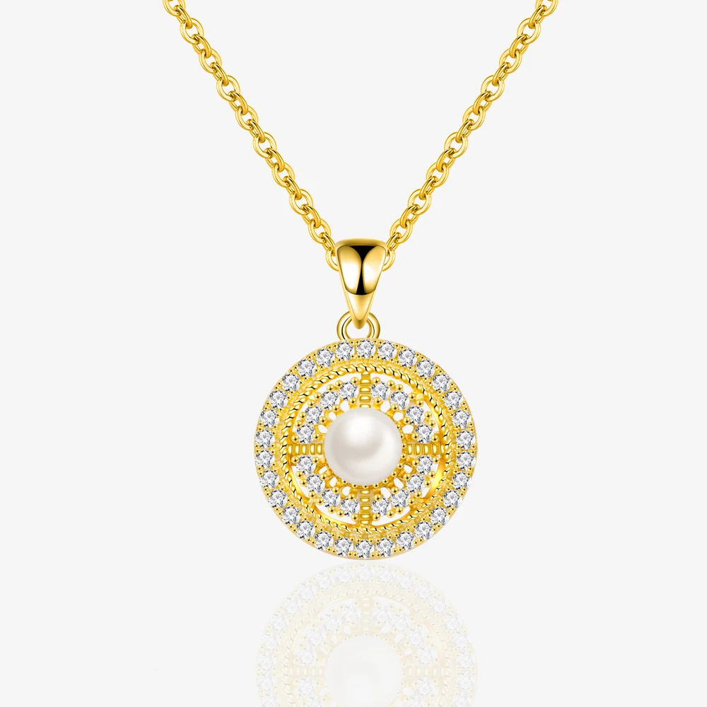 WALSTER 100% 925 Sterling Silver Full High Carbon Carbon Diamond Pearl Round Pendant Necklace For Women Wedding Fine Jewelry