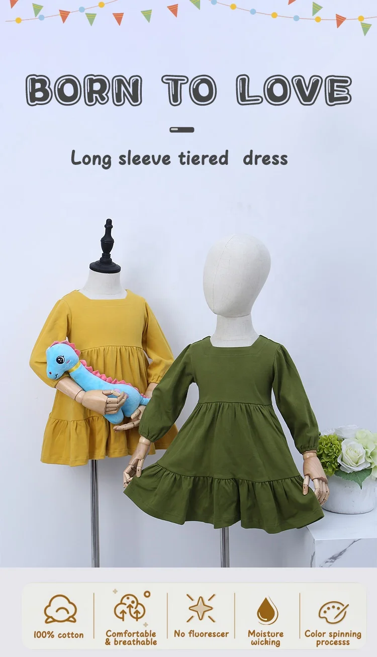Wholesale custom design baby kids long sleeve dress lovely baby romper set autumn solid color fashion baby girl skirt