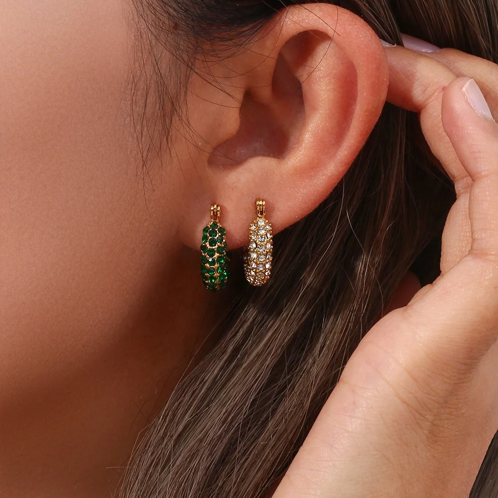 Luxury Shining Zircon Chunky Hoop Earring 18k Gold Plated Stainless Steel Hoop Earring Tarnish Free Jewelry