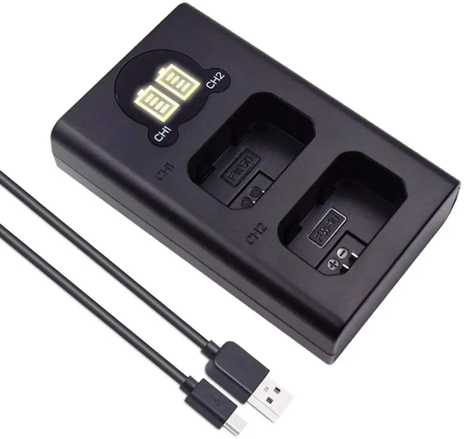 NP-FW50 Dual Battery Charger for Sony A6500 A6300 A7 A7II A7SII A7S A7S2 A7R A7R2 A7RII A55 A5100 RX10 RX10II Cameras