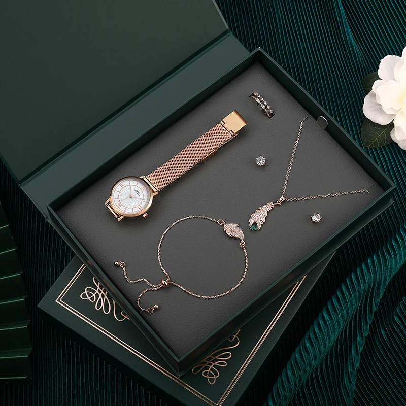 IBSO 2022 New Luxury Green Watch Set Gift For Women Jewelry Quartz Watches
