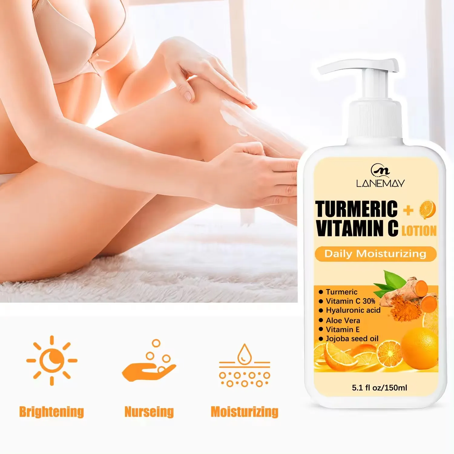 OEM Natural Organic Skin Care Moisturizing Whitening Tumeric Lotion Vitamin C  Not Greasy Anti Acne Turmeric Body Lotion