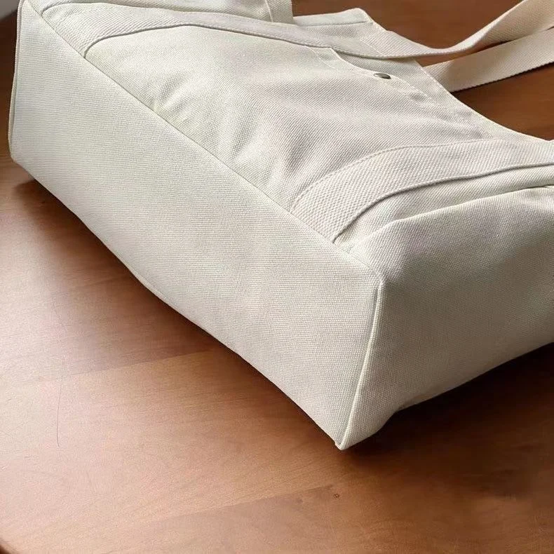 Custom Logo Size Printed Eco Friendly Canvas Shopping Bag with Multiple Pocket Cotton Plain Tote Bags for Women Shoulder Grocery