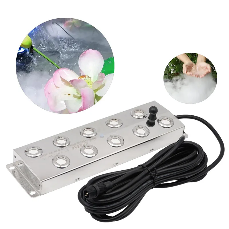 10 Head Fountain Pond Ultrasonic Atomizer Stainless Steel Ultrasonic Cool Mist Humidifier Fogger Mist Maker